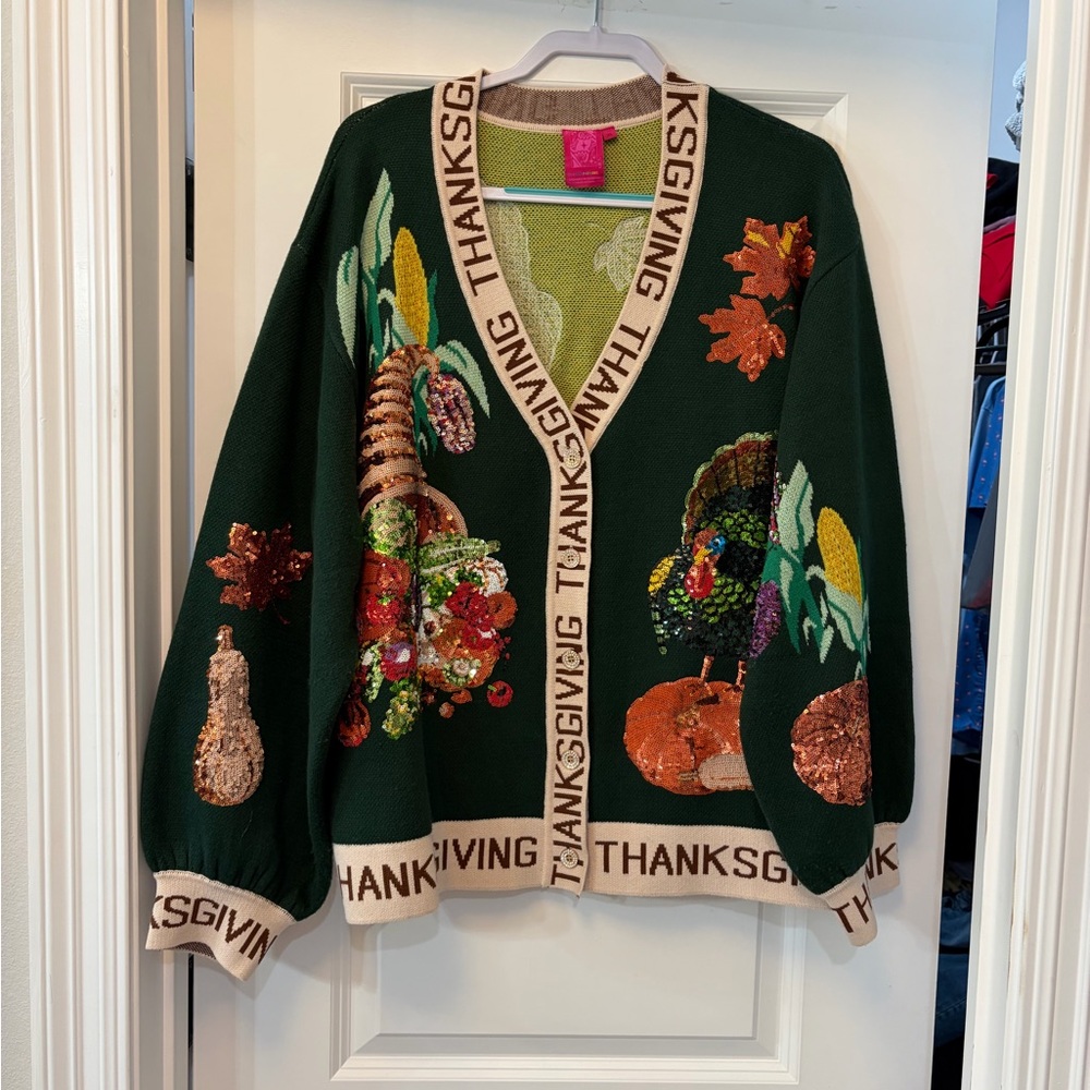 Queen of Sparkles Thanksgiving Green Sweater